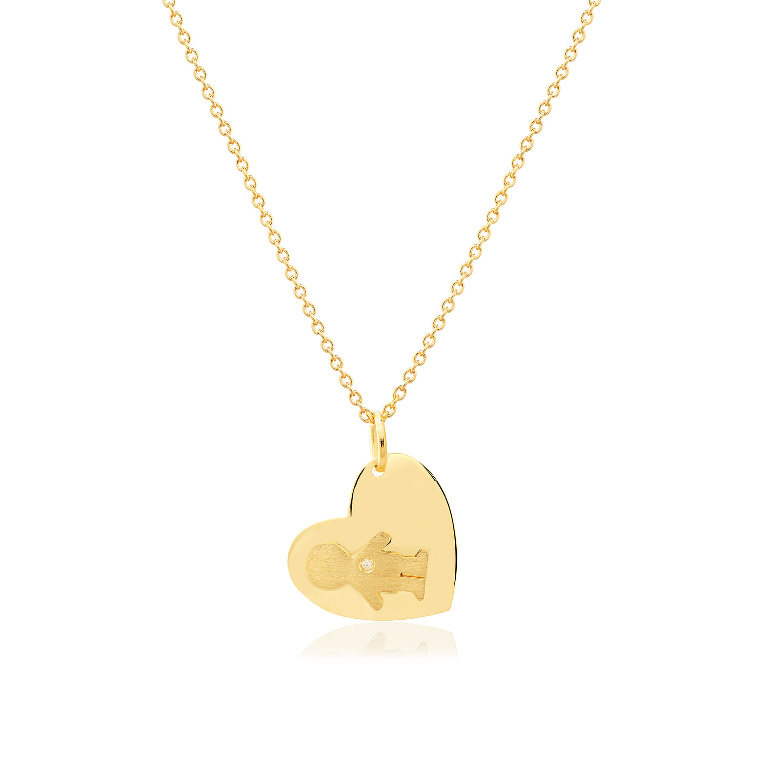 GARGANTILHA CORAÇÃO MENINO OURO AMARELO 10K 10MM COM ZIRCÔNIA
