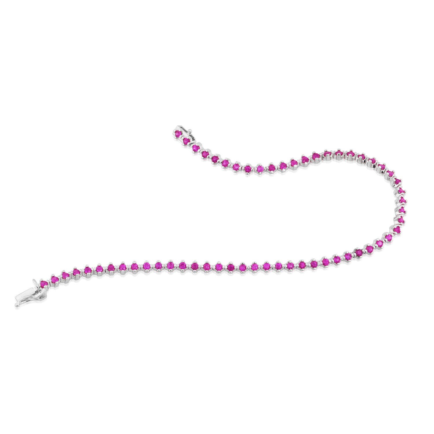 PULSEIRA RIVIERA GREGA OURO BRANCO 18K 18CMS 3 PTOS X 2MM COM RODOLITA