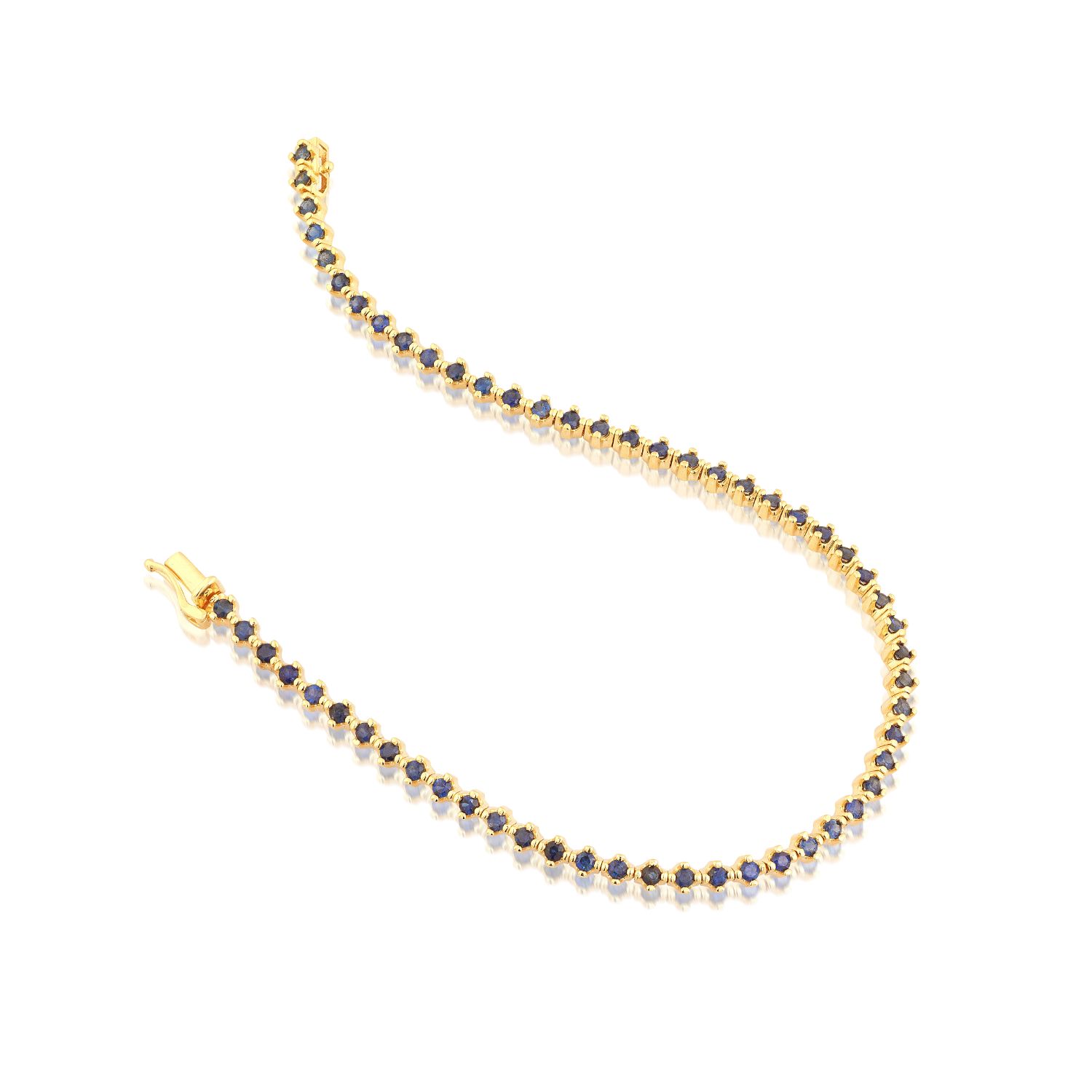 PULSEIRA RIVIERA GREGA OURO AMARELO 18K 18CMS 3 PTOS X 2MM COM SAFIRA AZUL