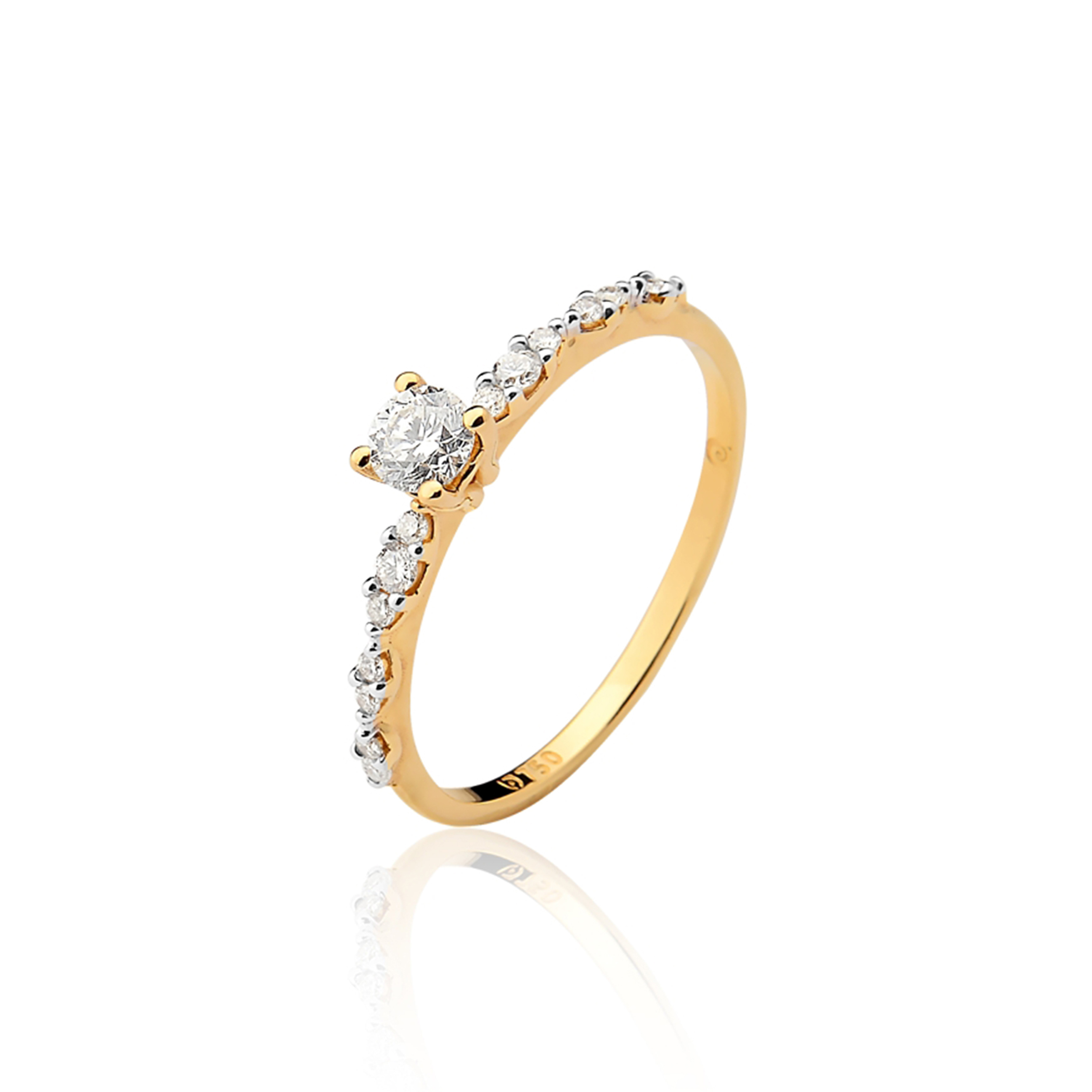 ANEL SOLITARIO OURO AMARELO 18K COM BRILHANTE CENTRAL 20 PTS