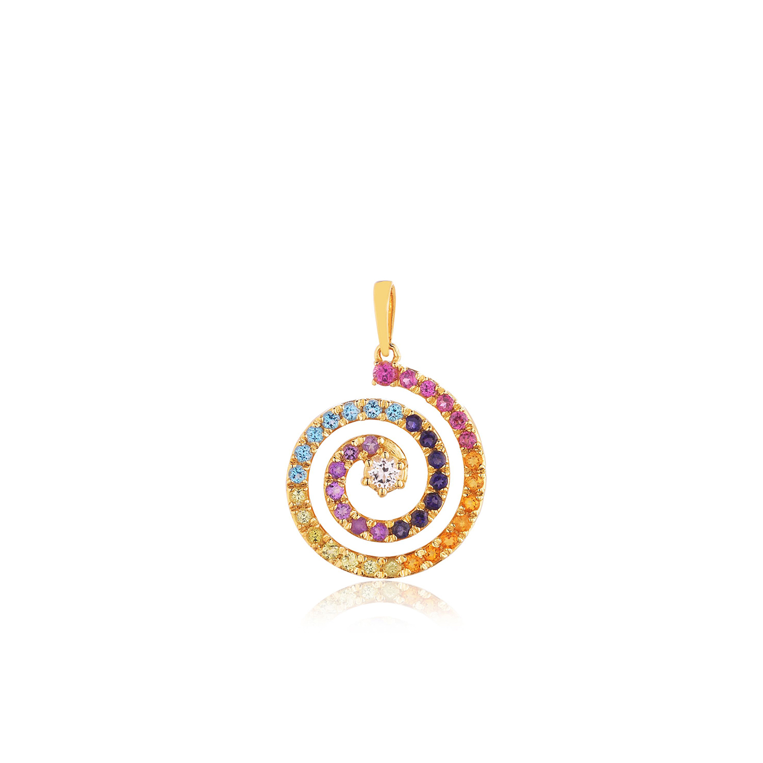 PINGENTE RAINBOW COM RODOLITA CITRINO PERIDOTO T.AZUL IOLITA AMET. T. BRANCO