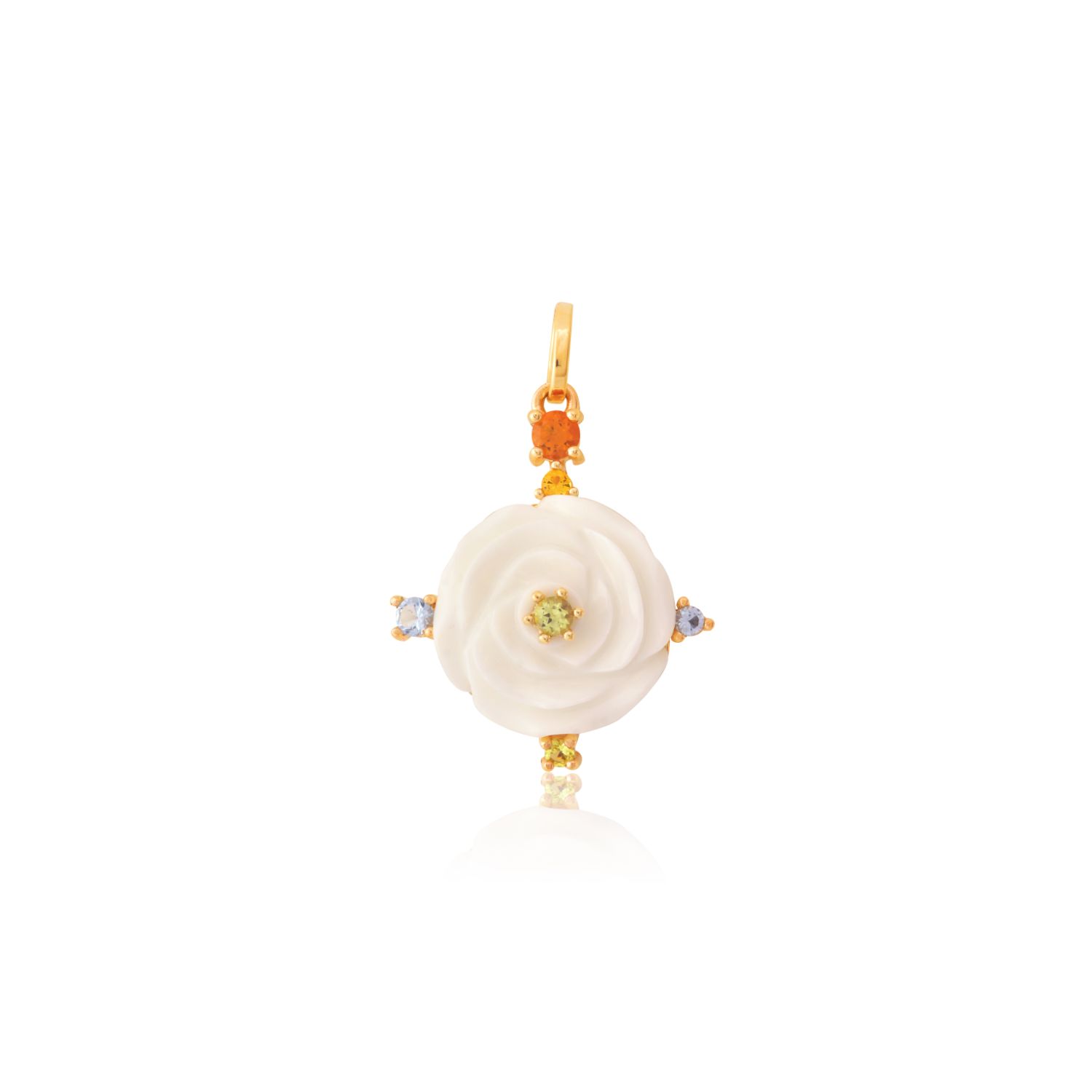 PINGENTE OURO AMARELO 10K FLOR CACHALON COM CIT. ECO PERID. ECO TOP.AZUL ECO